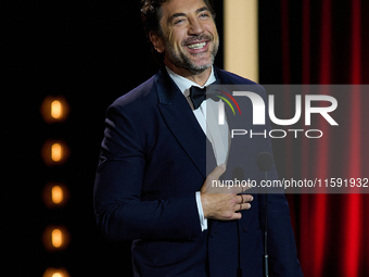 Javier Bardem receives the award during the 72nd San Sebastian International Film Festival in San Sebastian, Spain, on September 20, 2024. (