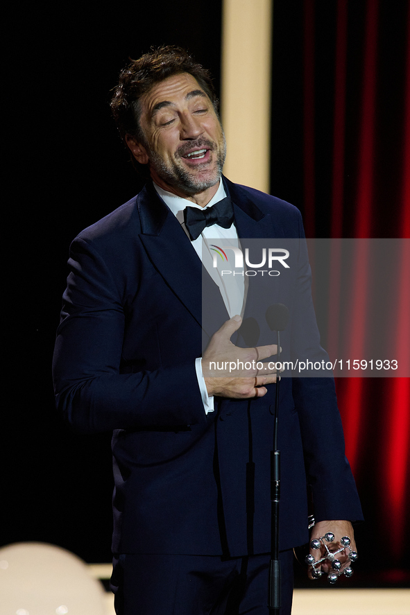 Javier Bardem receives the award during the 72nd San Sebastian International Film Festival in San Sebastian, Spain, on September 20, 2024. 