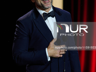 Javier Bardem receives the award during the 72nd San Sebastian International Film Festival in San Sebastian, Spain, on September 20, 2024. (