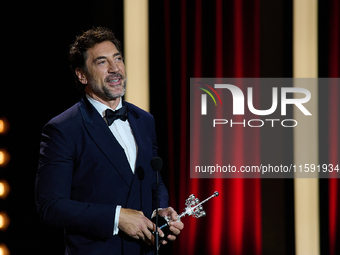 Javier Bardem receives the award during the 72nd San Sebastian International Film Festival in San Sebastian, Spain, on September 20, 2024. (