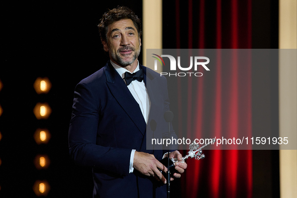 Javier Bardem receives the award during the 72nd San Sebastian International Film Festival in San Sebastian, Spain, on September 20, 2024. 