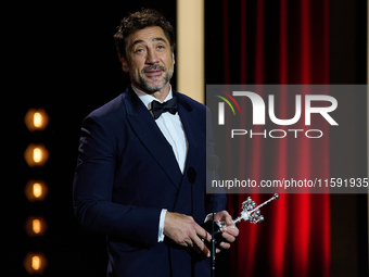 Javier Bardem receives the award during the 72nd San Sebastian International Film Festival in San Sebastian, Spain, on September 20, 2024. (