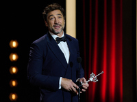 Javier Bardem receives the award during the 72nd San Sebastian International Film Festival in San Sebastian, Spain, on September 20, 2024. (