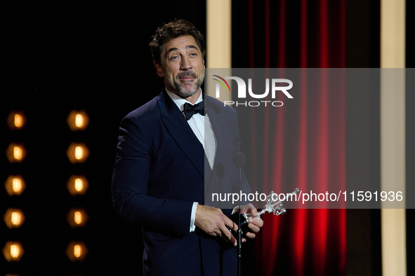 Javier Bardem receives the award during the 72nd San Sebastian International Film Festival in San Sebastian, Spain, on September 20, 2024. 