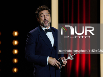 Javier Bardem receives the award during the 72nd San Sebastian International Film Festival in San Sebastian, Spain, on September 20, 2024. (