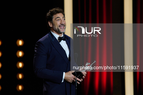 Javier Bardem receives the award during the 72nd San Sebastian International Film Festival in San Sebastian, Spain, on September 20, 2024. 