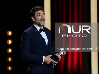 Javier Bardem receives the award during the 72nd San Sebastian International Film Festival in San Sebastian, Spain, on September 20, 2024. (