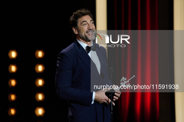 Javier Bardem receives the award during the 72nd San Sebastian International Film Festival in San Sebastian, Spain, on September 20, 2024. 