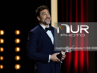 Javier Bardem receives the award during the 72nd San Sebastian International Film Festival in San Sebastian, Spain, on September 20, 2024. (