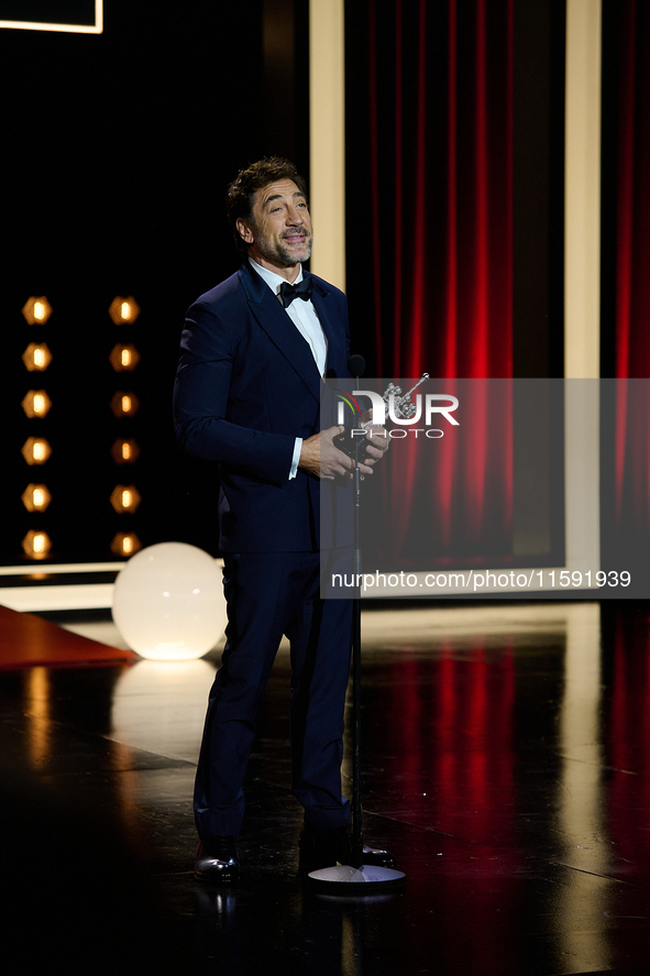 Javier Bardem receives the award during the 72nd San Sebastian International Film Festival in San Sebastian, Spain, on September 20, 2024. 