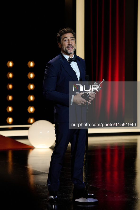 Javier Bardem receives the award during the 72nd San Sebastian International Film Festival in San Sebastian, Spain, on September 20, 2024. 