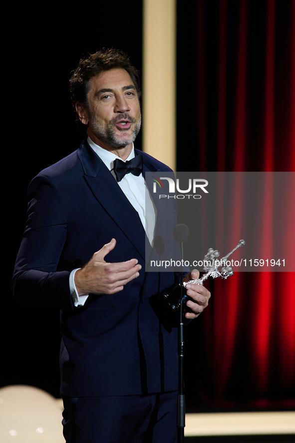 Javier Bardem receives the award during the 72nd San Sebastian International Film Festival in San Sebastian, Spain, on September 20, 2024. 