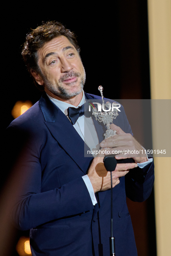 Javier Bardem receives the award during the 72nd San Sebastian International Film Festival in San Sebastian, Spain, on September 20, 2024. 