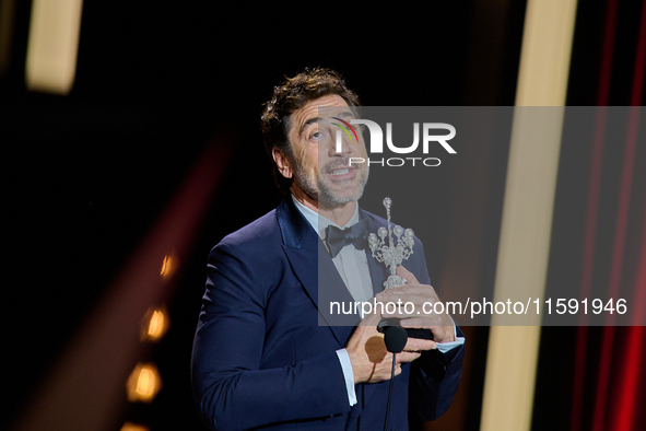 Javier Bardem receives the award during the 72nd San Sebastian International Film Festival in San Sebastian, Spain, on September 20, 2024. 