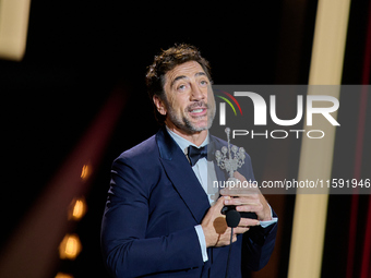 Javier Bardem receives the award during the 72nd San Sebastian International Film Festival in San Sebastian, Spain, on September 20, 2024. (