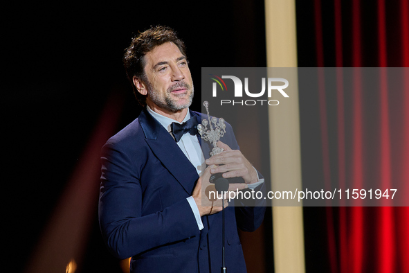 Javier Bardem receives the award during the 72nd San Sebastian International Film Festival in San Sebastian, Spain, on September 20, 2024. 