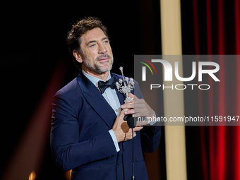 Javier Bardem receives the award during the 72nd San Sebastian International Film Festival in San Sebastian, Spain, on September 20, 2024. (