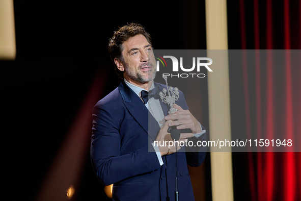 Javier Bardem receives the award during the 72nd San Sebastian International Film Festival in San Sebastian, Spain, on September 20, 2024. 