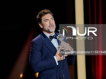 Javier Bardem receives the award during the 72nd San Sebastian International Film Festival in San Sebastian, Spain, on September 20, 2024. (