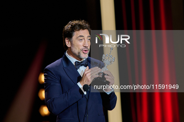 Javier Bardem receives the award during the 72nd San Sebastian International Film Festival in San Sebastian, Spain, on September 20, 2024. 