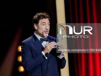 Javier Bardem receives the award during the 72nd San Sebastian International Film Festival in San Sebastian, Spain, on September 20, 2024. (