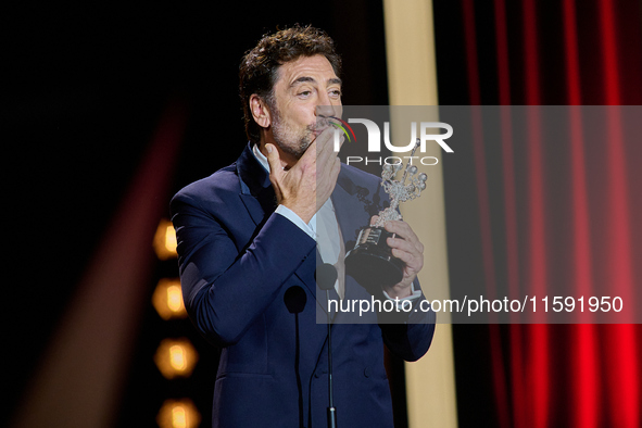 Javier Bardem receives the award during the 72nd San Sebastian International Film Festival in San Sebastian, Spain, on September 20, 2024. 