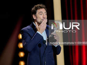 Javier Bardem receives the award during the 72nd San Sebastian International Film Festival in San Sebastian, Spain, on September 20, 2024. (