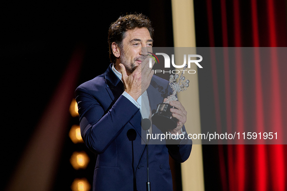 Javier Bardem receives the award during the 72nd San Sebastian International Film Festival in San Sebastian, Spain, on September 20, 2024. 