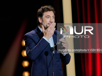 Javier Bardem receives the award during the 72nd San Sebastian International Film Festival in San Sebastian, Spain, on September 20, 2024. (