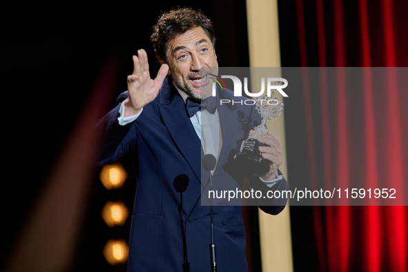 Javier Bardem receives the award during the 72nd San Sebastian International Film Festival in San Sebastian, Spain, on September 20, 2024. 