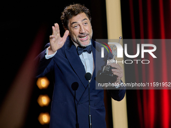 Javier Bardem receives the award during the 72nd San Sebastian International Film Festival in San Sebastian, Spain, on September 20, 2024. (