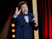 Javier Bardem receives the award during the 72nd San Sebastian International Film Festival in San Sebastian, Spain, on September 20, 2024. (