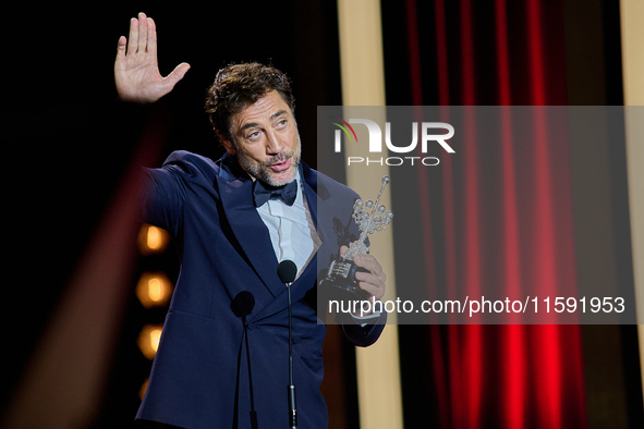 Javier Bardem receives the award during the 72nd San Sebastian International Film Festival in San Sebastian, Spain, on September 20, 2024. 