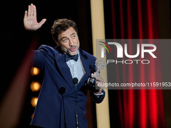 Javier Bardem receives the award during the 72nd San Sebastian International Film Festival in San Sebastian, Spain, on September 20, 2024. (