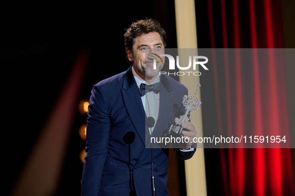 Javier Bardem receives the award during the 72nd San Sebastian International Film Festival in San Sebastian, Spain, on September 20, 2024. 