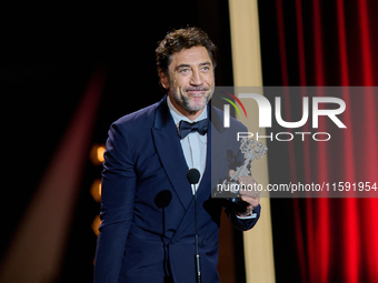 Javier Bardem receives the award during the 72nd San Sebastian International Film Festival in San Sebastian, Spain, on September 20, 2024. (