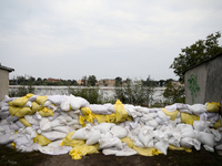 Flooded areas of the city during the flooding of the Odra River in Brzeg, Poland, on September 19, 2023. For several days, flood alerts are...