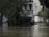 Flooded areas of the city during the flooding of the Odra River in Brzeg, Poland, on September 19, 2023. For several days, flood alerts are...