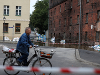 Flooded areas of the city during the flooding of the Odra River in Brzeg, Poland, on September 19, 2023. For several days, flood alerts are...