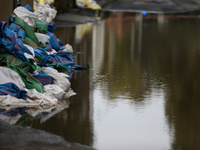 Flooded areas of the city during the flooding of the Odra River in Brzeg, Poland, on September 19, 2023. For several days, flood alerts are...