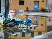 Flooded areas of the city during the flooding of the Odra River in Brzeg, Poland, on September 19, 2023. For several days, flood alerts are...