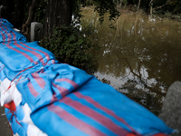 Flooded areas of the city during the flooding of the Odra River in Brzeg, Poland, on September 19, 2023. For several days, flood alerts are...