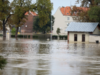 Flooded areas of the city during the flooding of the Odra River in Brzeg, Poland, on September 19, 2023. For several days, flood alerts are...