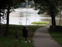 Flooded areas of the city during the flooding of the Odra River in Brzeg, Poland, on September 19, 2023. For several days, flood alerts are...