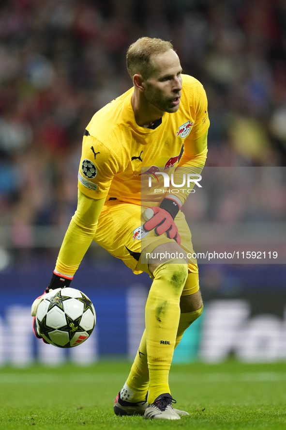 Peter Gulacsi goalkeeper of RB Leipzig and Hungary during the UEFA Champions League 2024/25 League Phase MD1 match between Atletico de Madri...