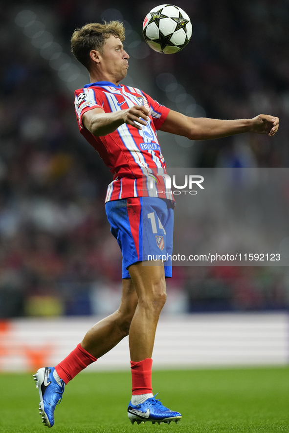 Marcos Llorente central midfield of Atletico de Madrid and Spain controls the ball during the UEFA Champions League 2024/25 League Phase MD1...