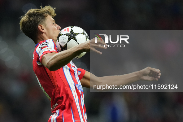 Marcos Llorente central midfield of Atletico de Madrid and Spain controls the ball during the UEFA Champions League 2024/25 League Phase MD1...