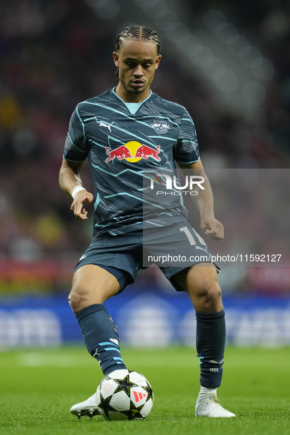 Xavi Simons attacking midfield of RB Leipzig and Netherlands during the UEFA Champions League 2024/25 League Phase MD1 match between Atletic...