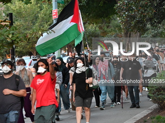 Protesters march and demonstrate for Black and Palestinian liberation following the subway shooting in Brooklyn, strikes from Israel on Hezb...