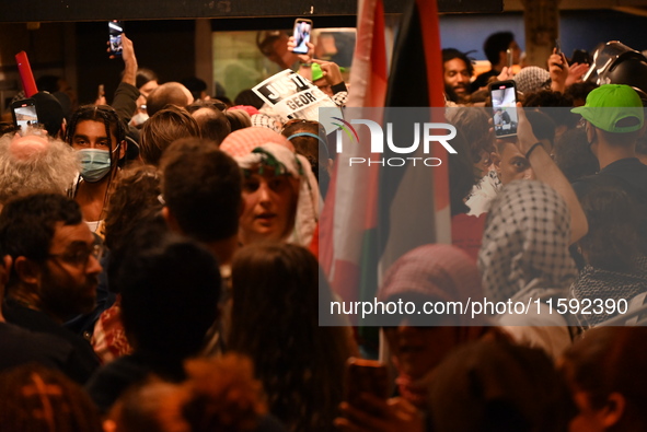 Protesters demonstrate for Black and Palestinian liberation following the subway shooting in Brooklyn, strikes from Israel on Hezbollah in L...